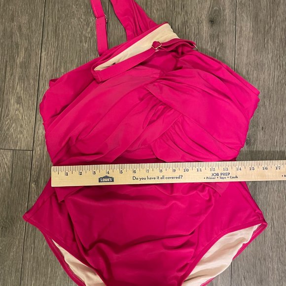 Swimsuits For All Hot Pink Wrap Across Design Top One Piece Bathing Suit Size 22 - Picture 4 of 8